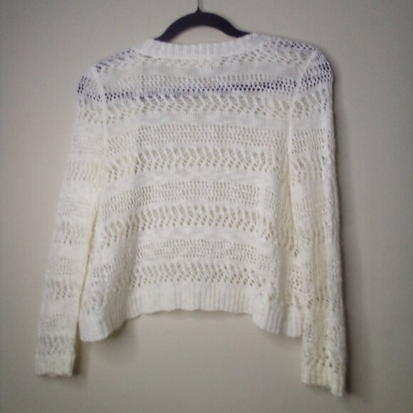 Cloud Chaser Cardigan Sweater Cropped Leightweight Open Long Sleeve White - Picture 4 of 16